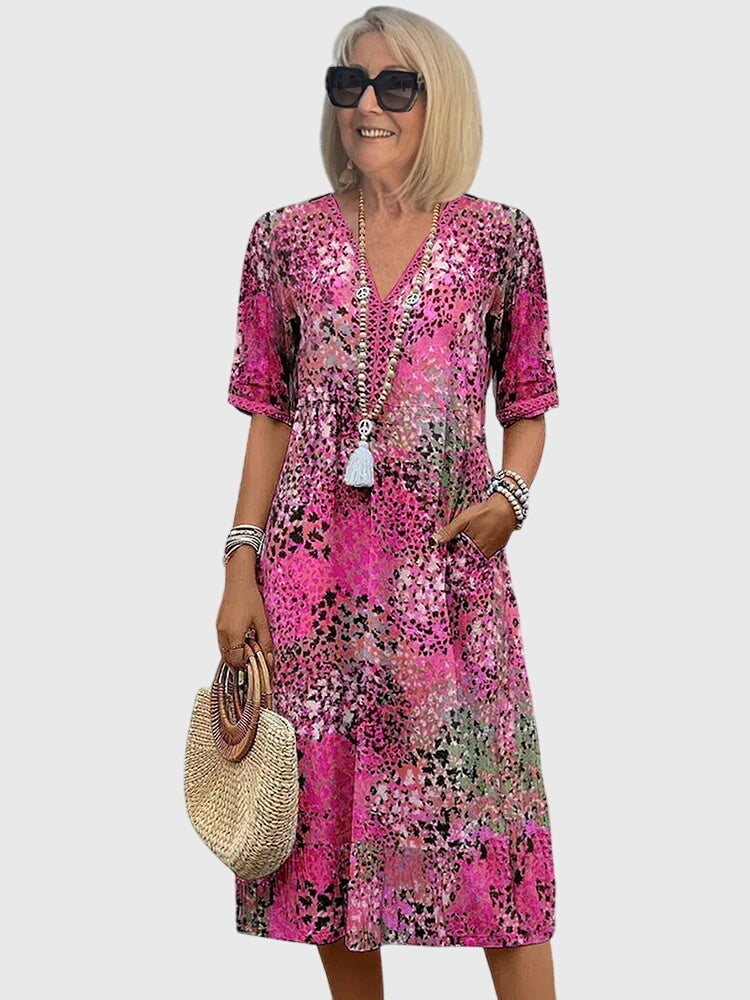 Robe midi fleurie sans manches à col en V pour femme
