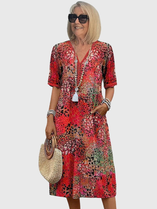 Women's Dress Floral Midi Sleeveless V-Neck