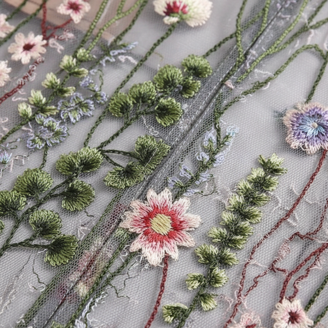 Women Mesh Embroidered Maxi Dress