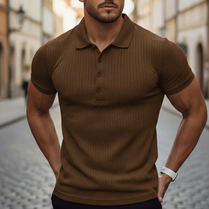 Camiseta tipo polo para hombre de manga corta, tejido de punto, ajuste entallado, poliéster