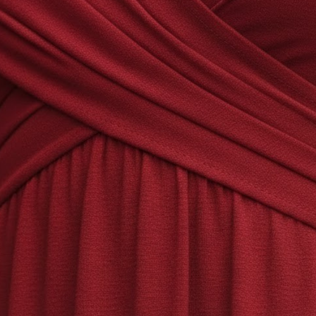 Women Midi Dress V Neck Elbow Sleeve Flared Skirt