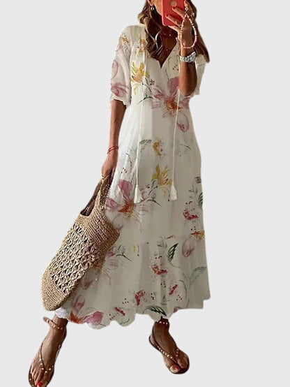 Robe femme en viscose à fleurs, sans manches, col en V, style bohème vintage