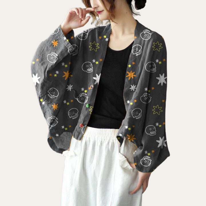 Damen Leinen Bluse Kimono Style Oversize Cardigan Langarm Jacke | Vestea