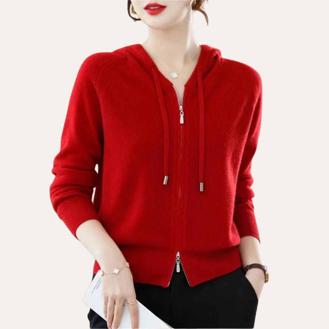 Damen Strickjacke mit Kapuze Reißverschluss | Vestea