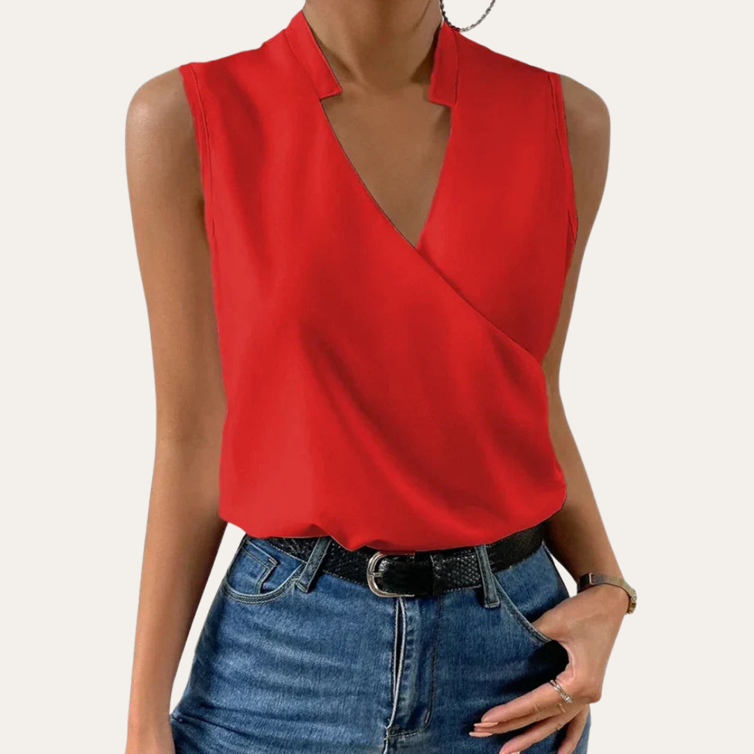 Wickeloptik Elegante Sommer Damen Bluse Ärmellos V-Ausschnitt | Vestea