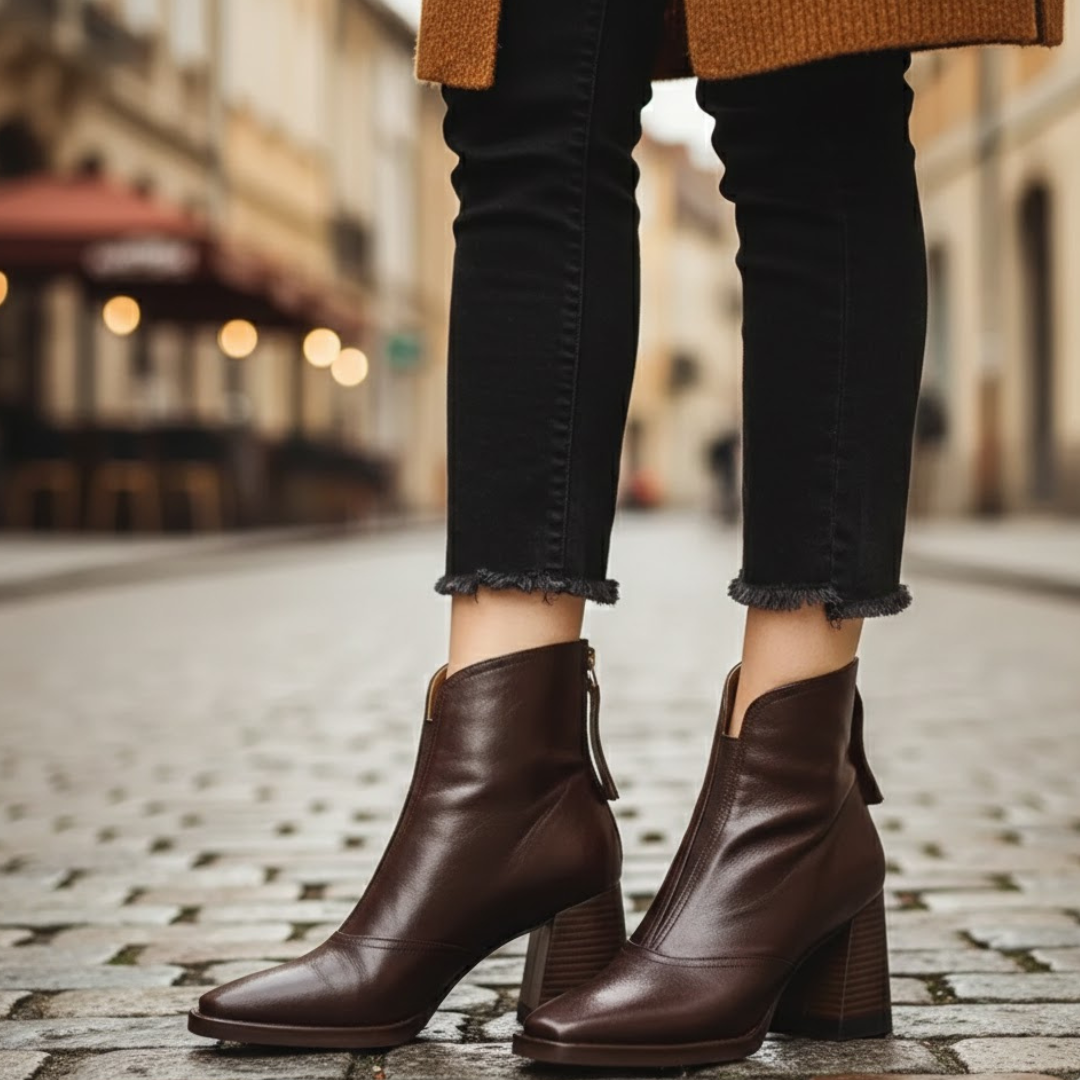 Botines de mujer con tacón medio y cremallera trasera