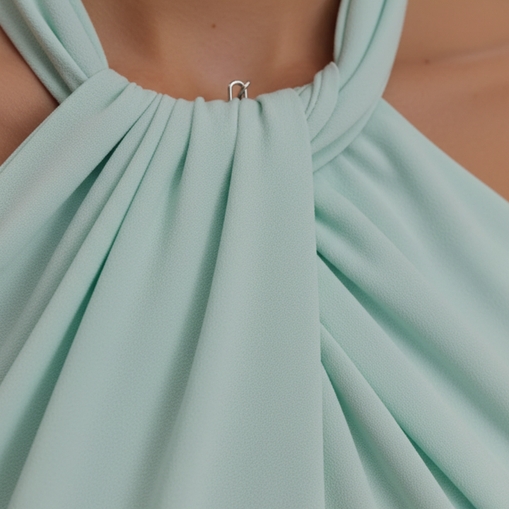 Women Halter Neck Ruched Maxi Dress