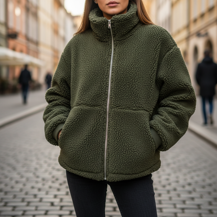 Winter Teddy Fleece Oversize Jacket for Women with Zipper | Vestea