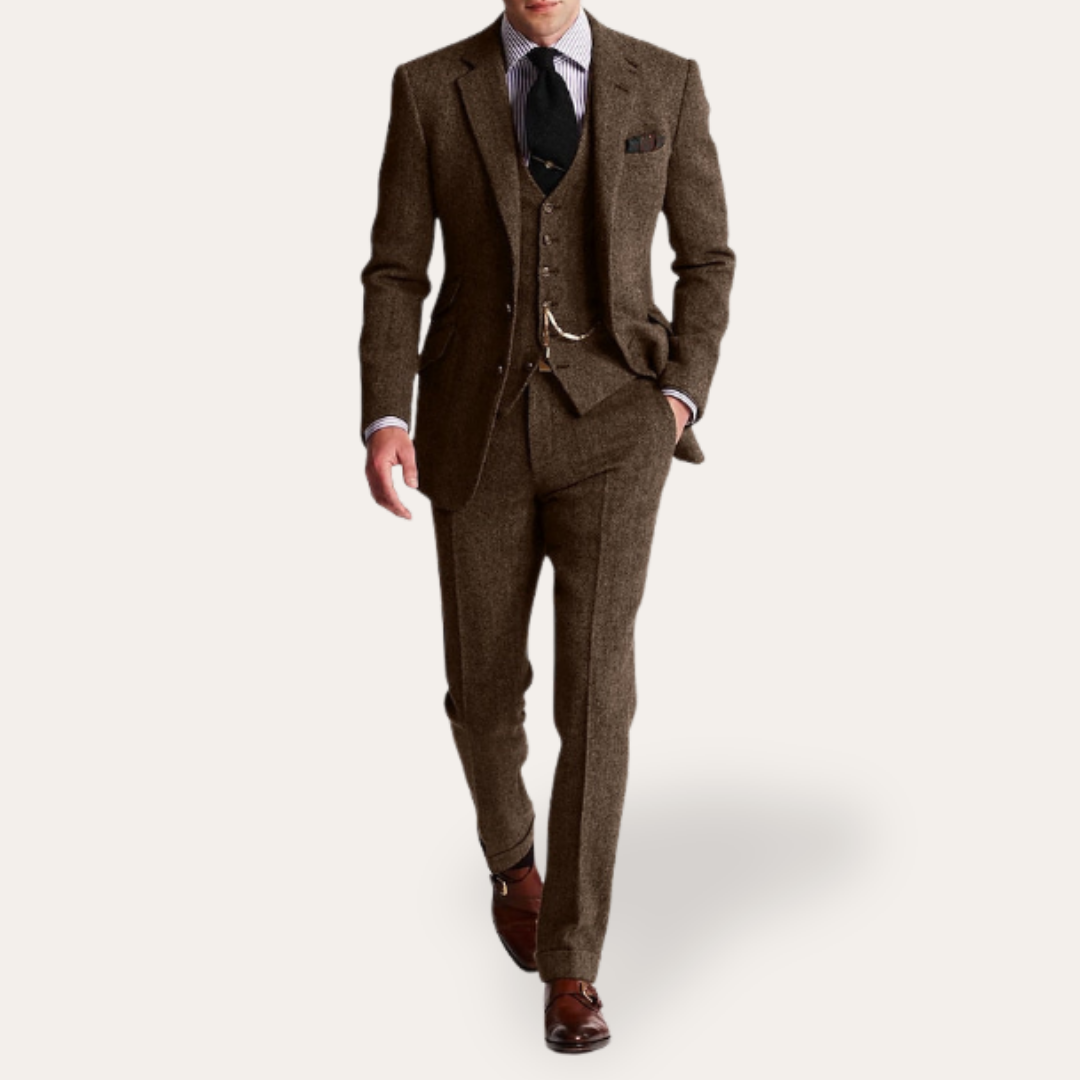 Herren Tweed Anzug 3-teilig Slim Fit Business Festlich | Vestea