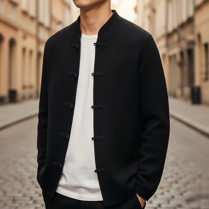 Herren Strickjacke mit Stehkragen und Knopfverschluss | Vestea