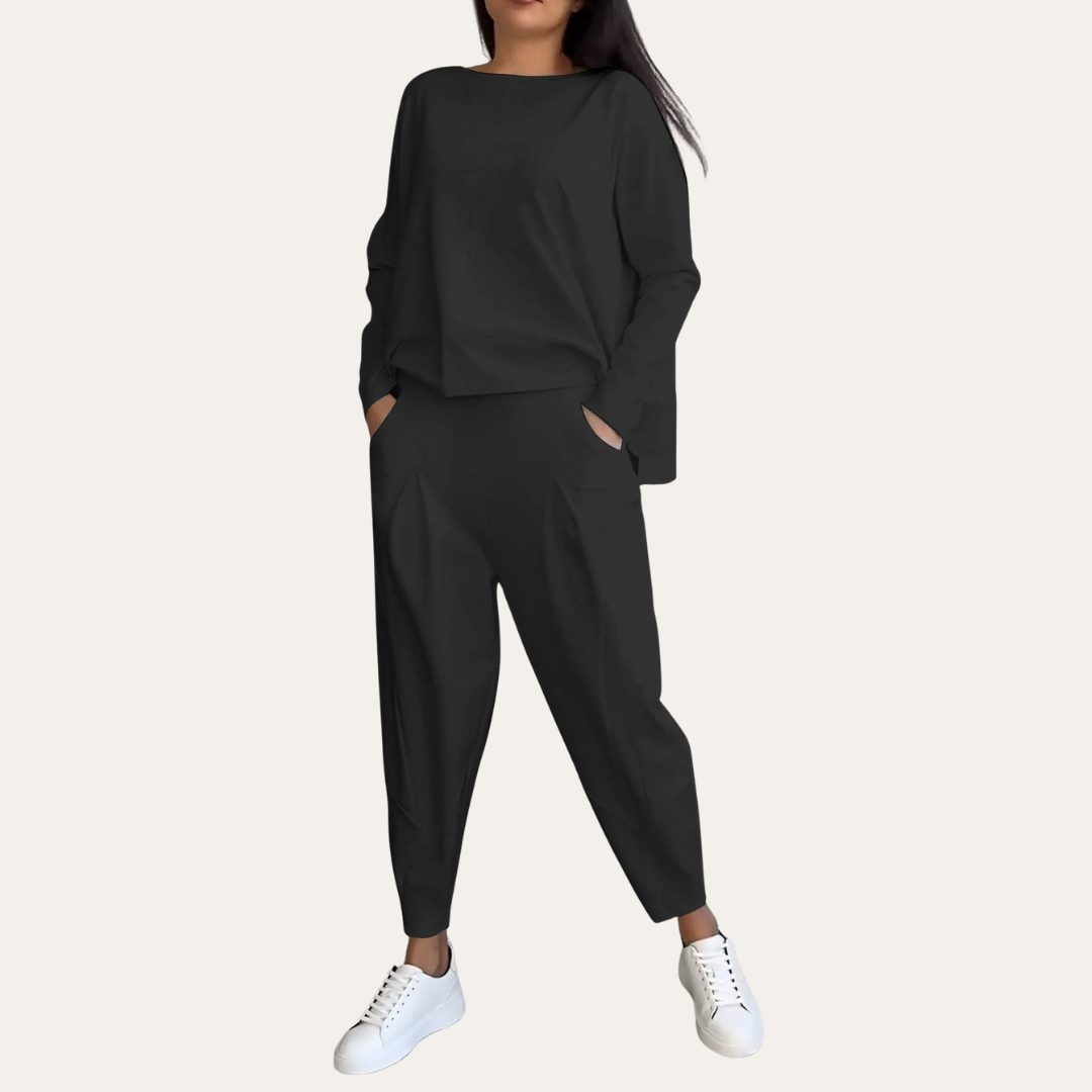 Damen Loungewear Anzug Set Leinen Hose Bluse Bequem Elegant | Vestea