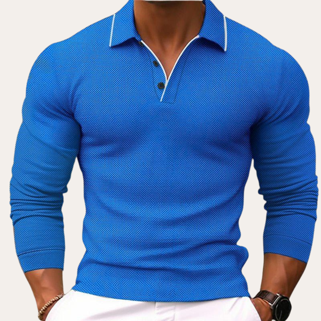 Herren Langarm Polohemd Slim Fit Freizeit Shirt | Vestea