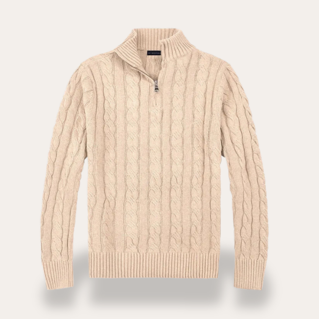 Herren Strickpullover Zopfmuster Wolle Halbzip | Vestea