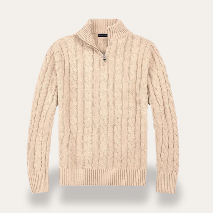 Herren Strickpullover Zopfmuster Wolle Halbzip | Vestea