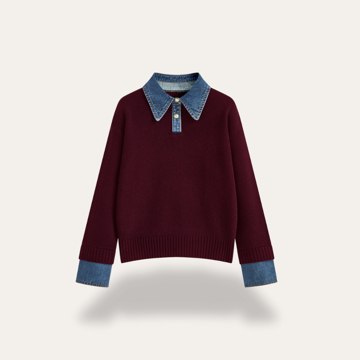 Damen Strickpullover mit Jeanskragen Langarm | Vestea