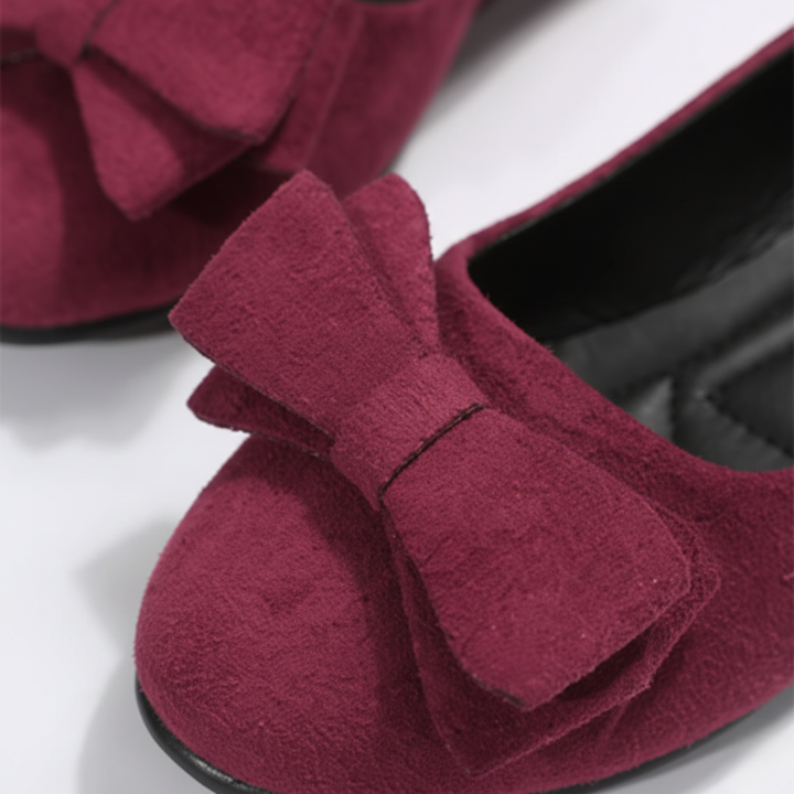 Zapatos planos de ballet de ante con lazo, sin cordones, punta redonda para mujer