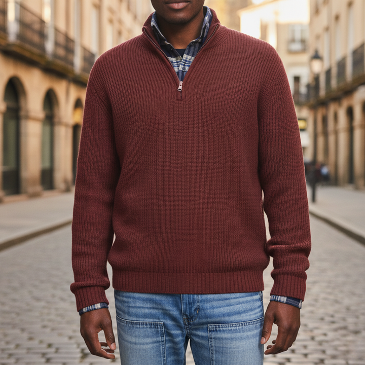 Herren Rippstrick Pullover mit Viertel-Reißverschluss | Vestea