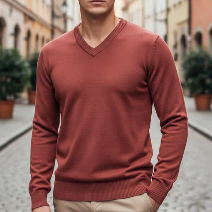 Herren Slim Fit V-Ausschnitt Pullover | Vestea