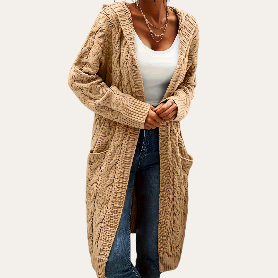 Damen Strickcardigan mit Kapuze und Taschen | Vestea