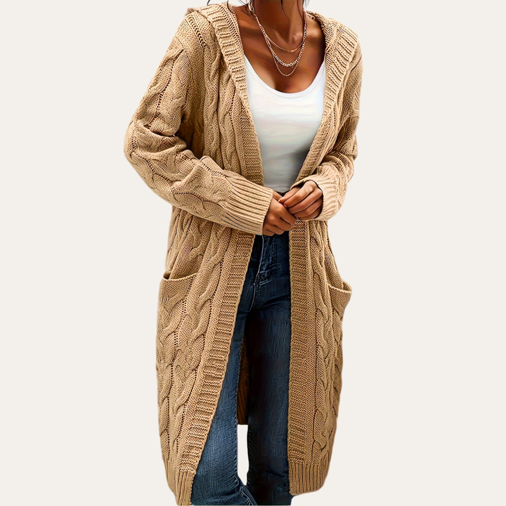 Damen Strickcardigan mit Kapuze und Taschen | Vestea