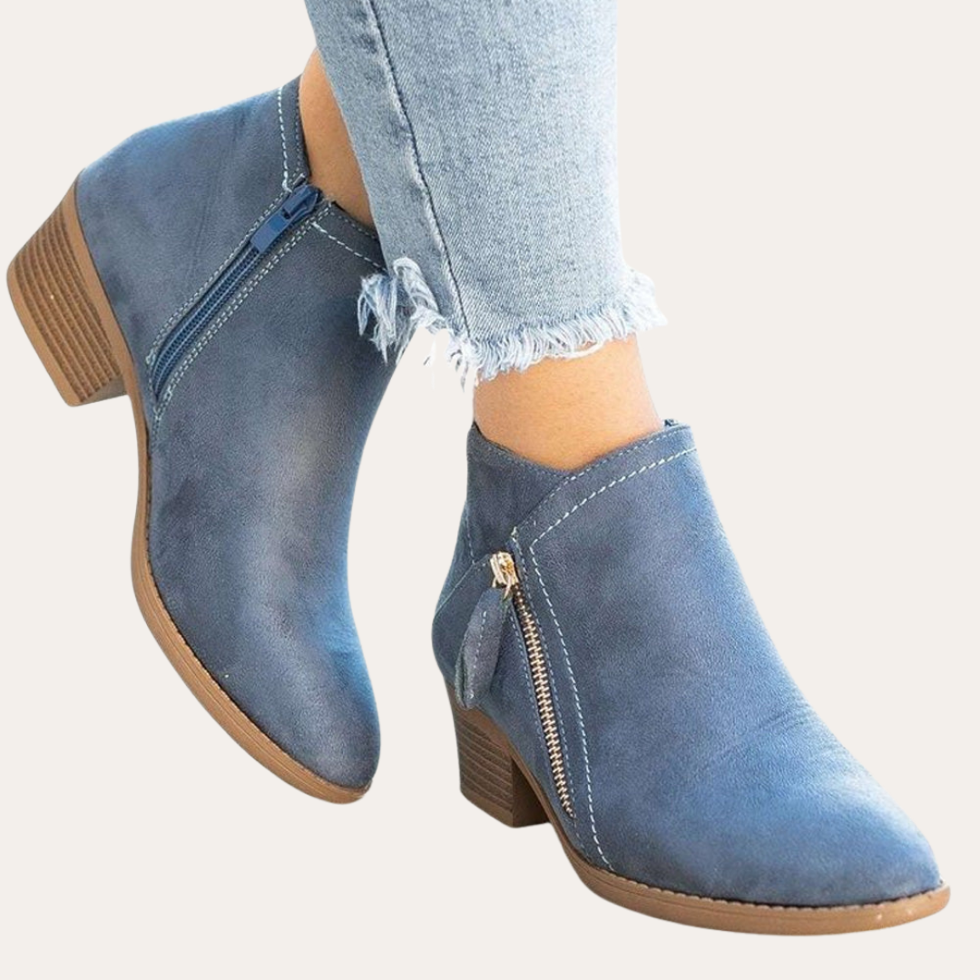 Orthopädische Damen Stiefeletten mit Blockabsatz und Reißverschluss | Vestea