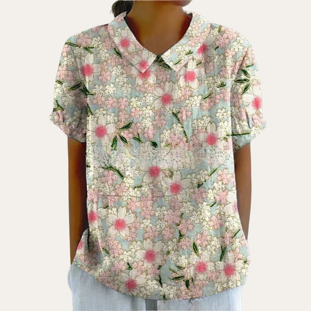 Damen Bluse mit Blumenmuster und Kragen Sommeroberteil | Vestea