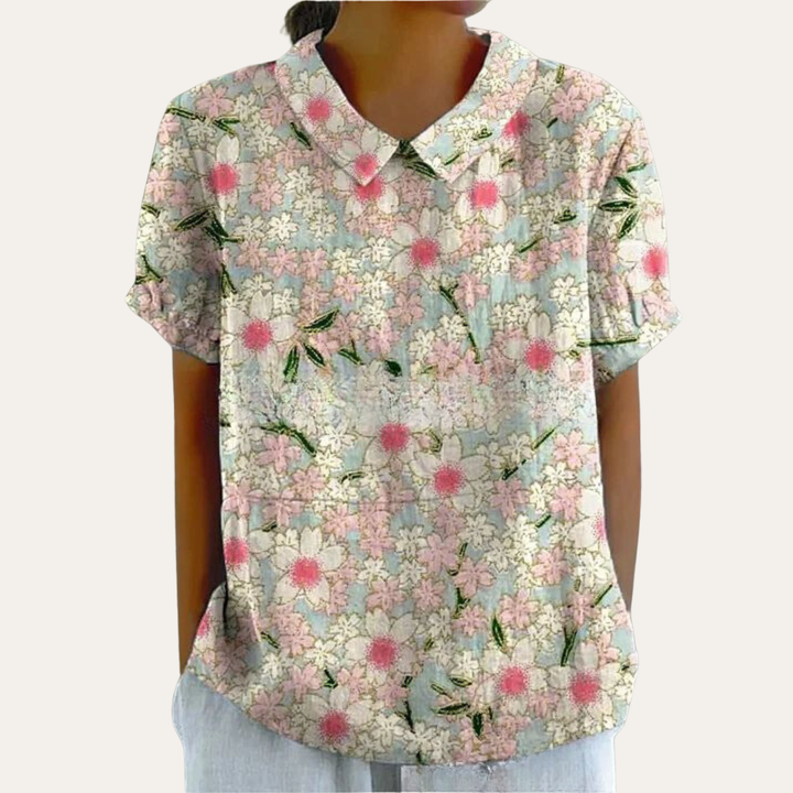 Damen Bluse mit Blumenmuster und Kragen Sommeroberteil | Vestea
