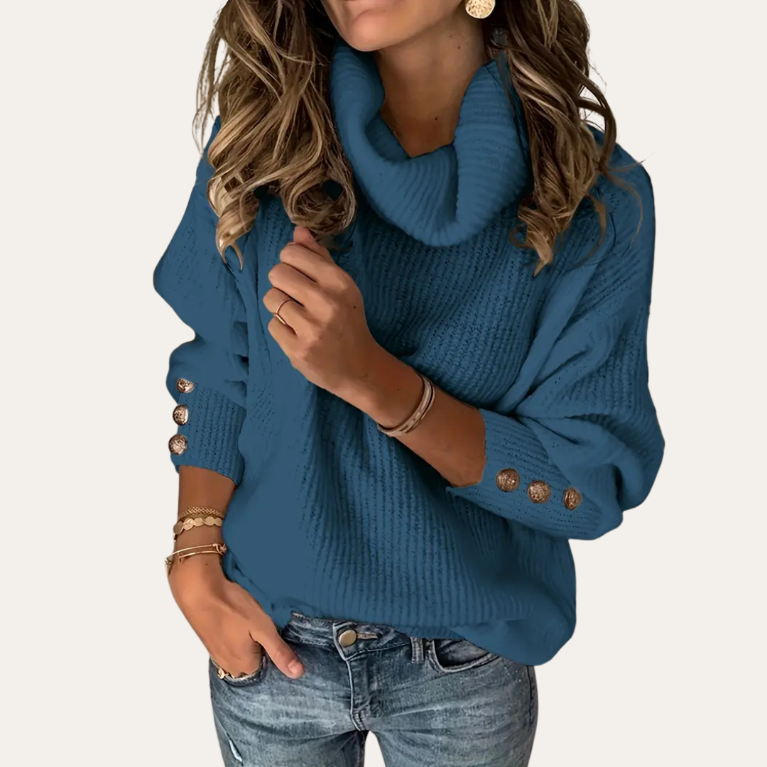 Damen Rollkragen Strickpullover mit Knöpfen | Vestea
