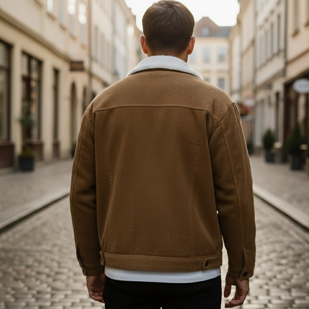 Chaqueta de pana para hombre con botones al frente y cuello vuelto