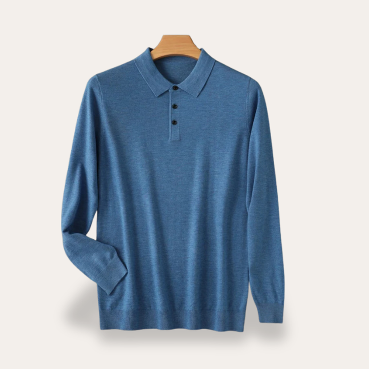 Herren Strickpolo Langarm Klassisch Kragen Shirt Freizeit | Vestea