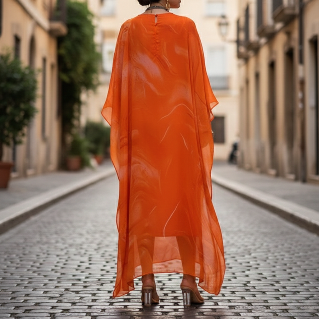 Maxi Dress Chiffon Marble Print Oversized Caftan Womens