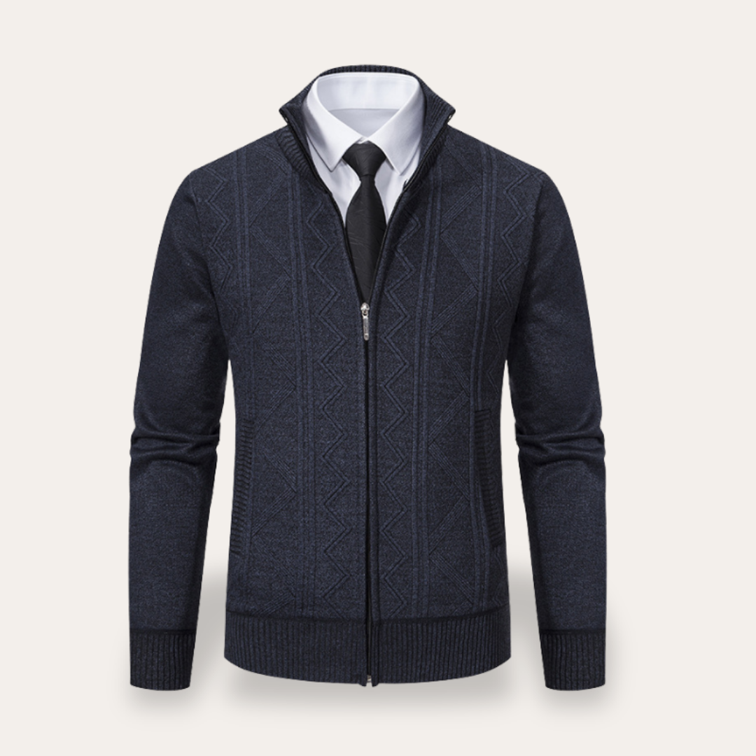 Herren Strickjacke mit Reißverschluss und Stehkragen | Vestea
