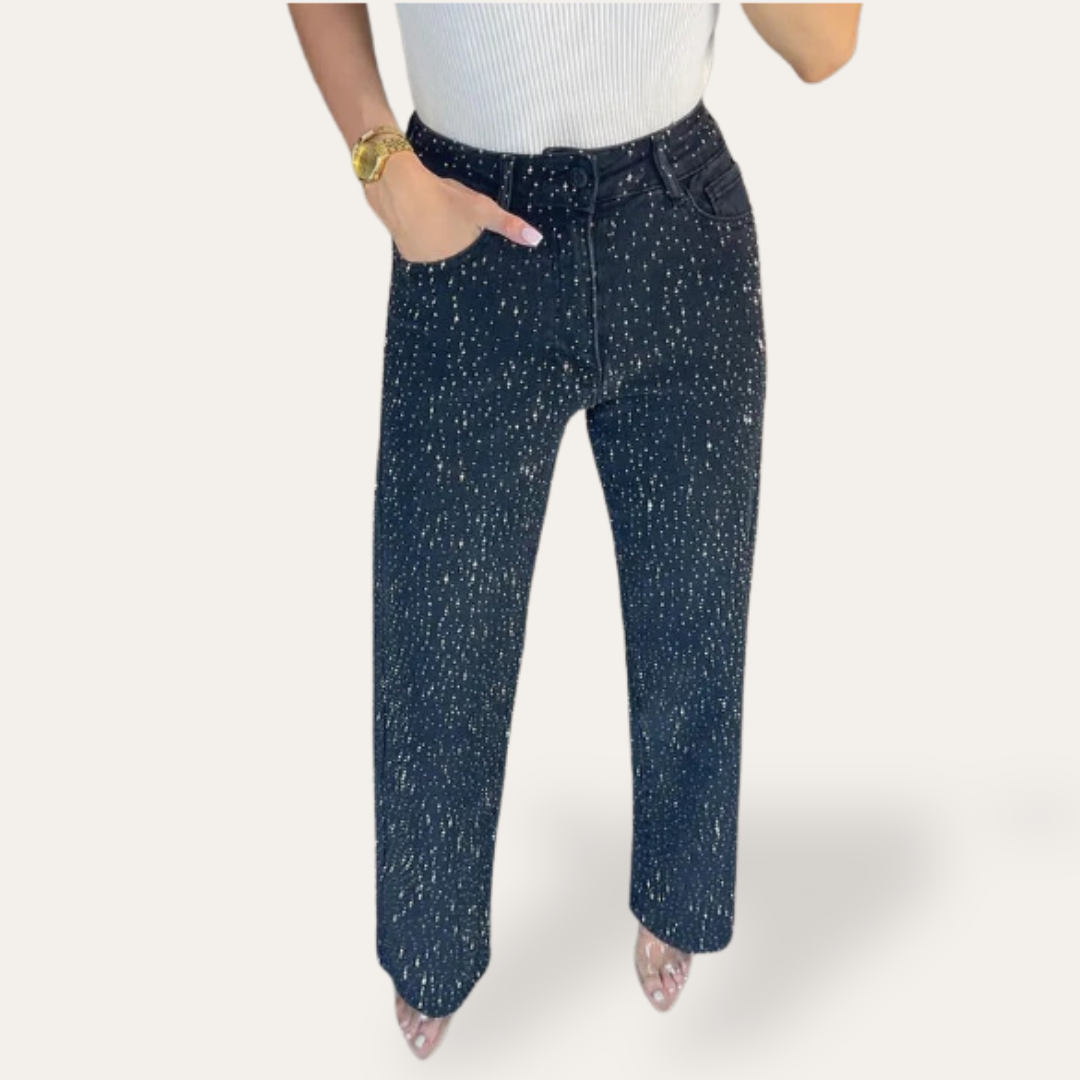 Damen High-Waisted Jeans mit Glitzer | Vestea