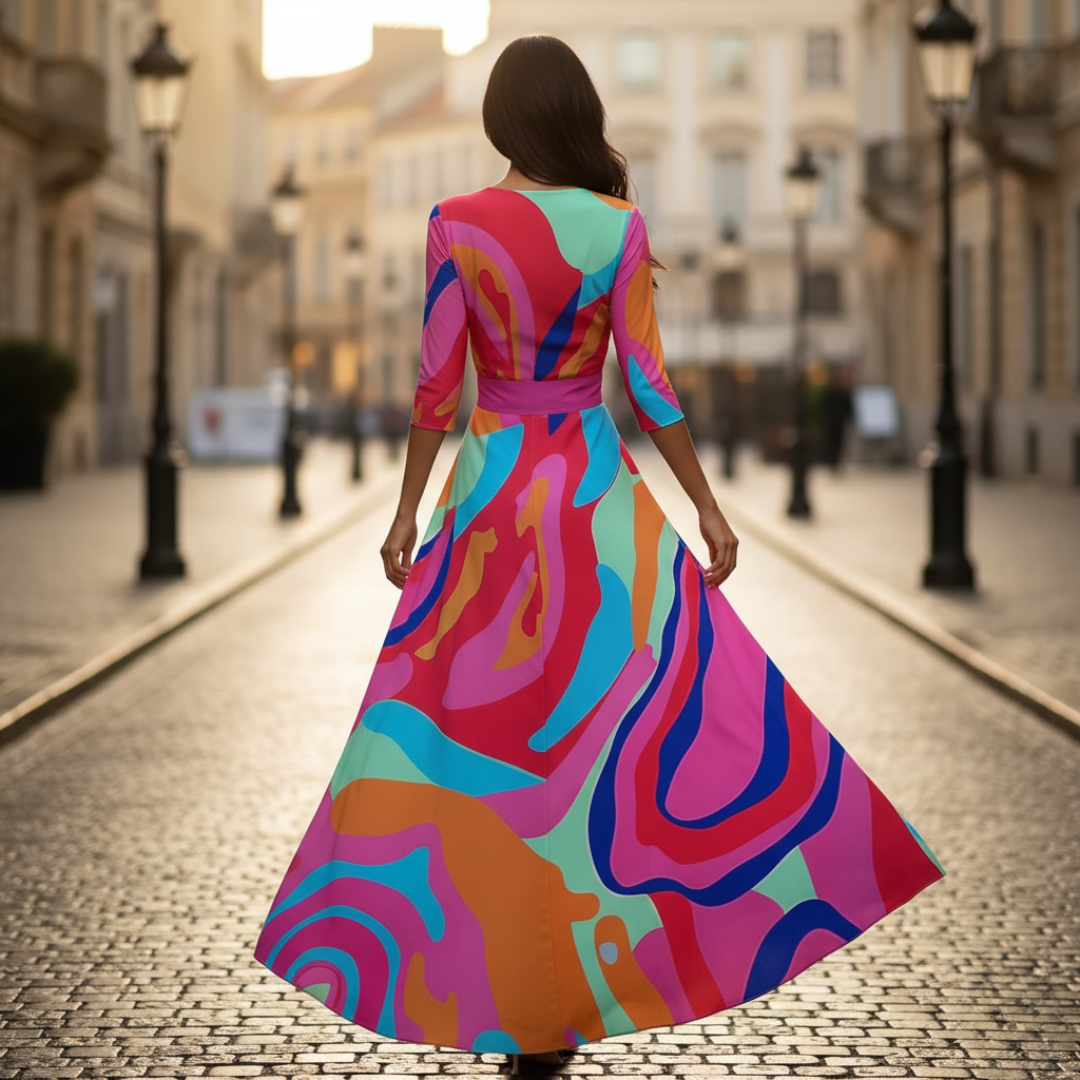 Damenkleid mit Floralprint und langen Ärmeln | Vestea