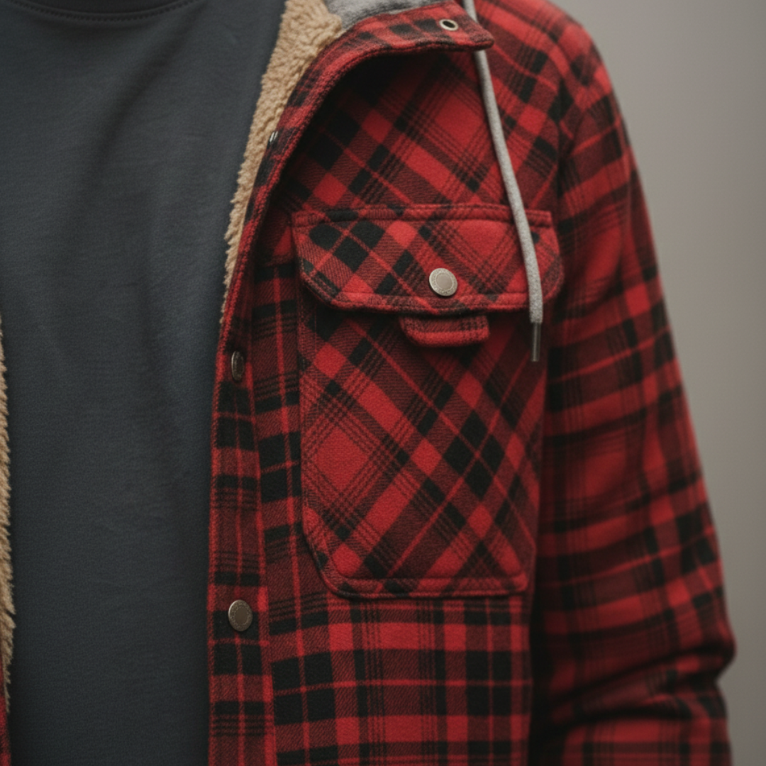 Herren-Flanelljacke mit Karomuster und Kapuze | Vestea