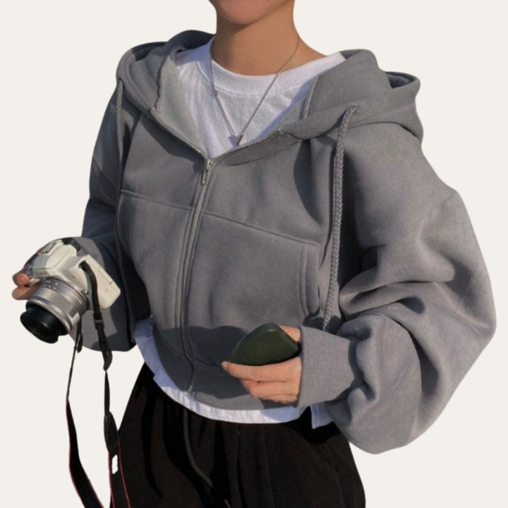 Damen Kapuzenjacke Kurz Reißverschluss Casual | Vestea