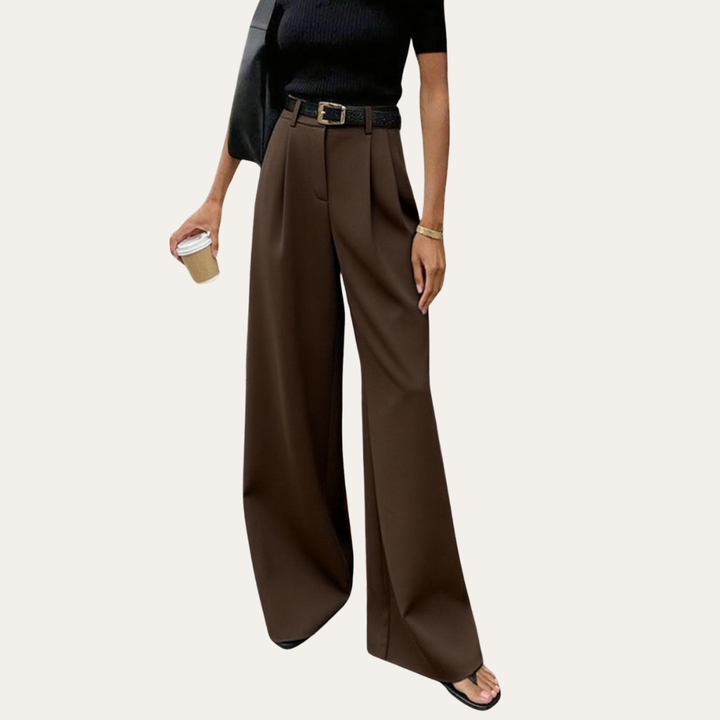 Damen Hose High Waist Weites Bein Elegant Anzugstil | Vestea