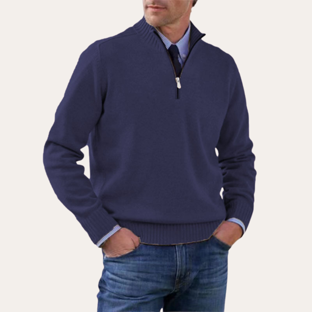 Herren Strickpullover mit Reißverschluss Stehkragen Baumwollmix Freizeitmode | Vestea