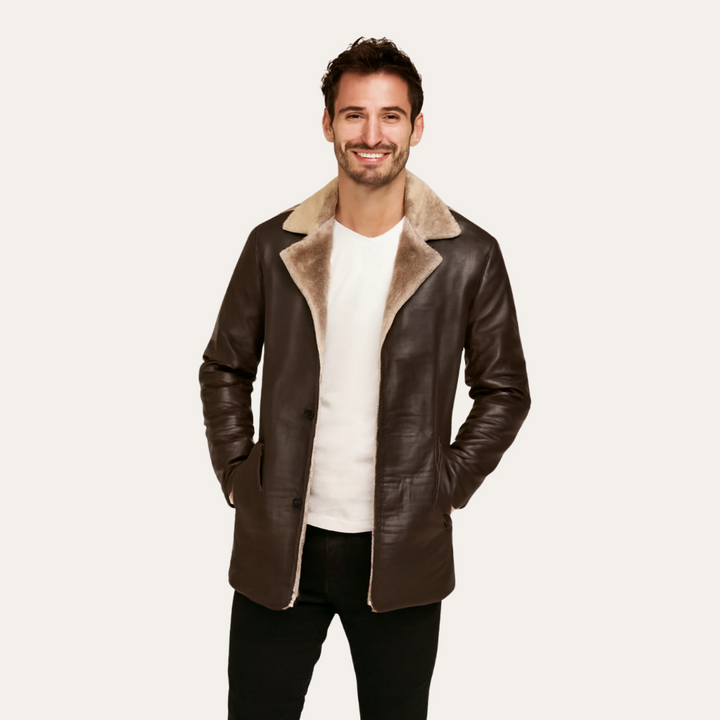 Lederjacke mit Kunstfellkragen für Herren | Vestea