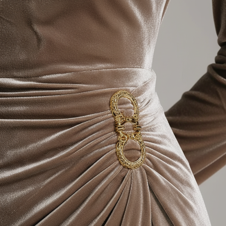 Damen Kleid Lang Mit Drapiertem Ausschnitt | Vestea