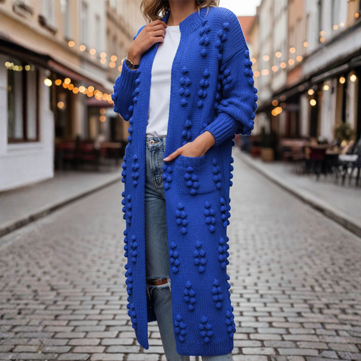 Damen Lange Grobstrick-Strickjacke mit Zopfmuster | Vestea
