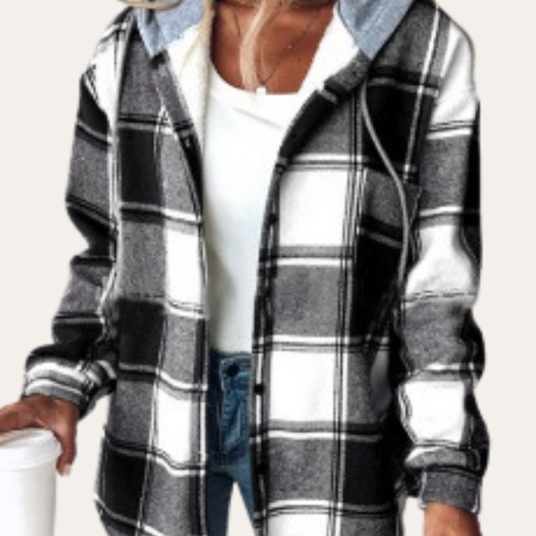 Damen Karierte Kapuzenjacke Flanell Jacke Langarm | Vestea