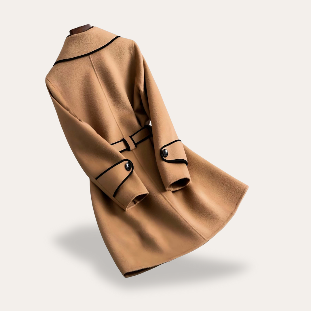 Damen Mantel Wollmischung Bicolor Gürtel | Vestea