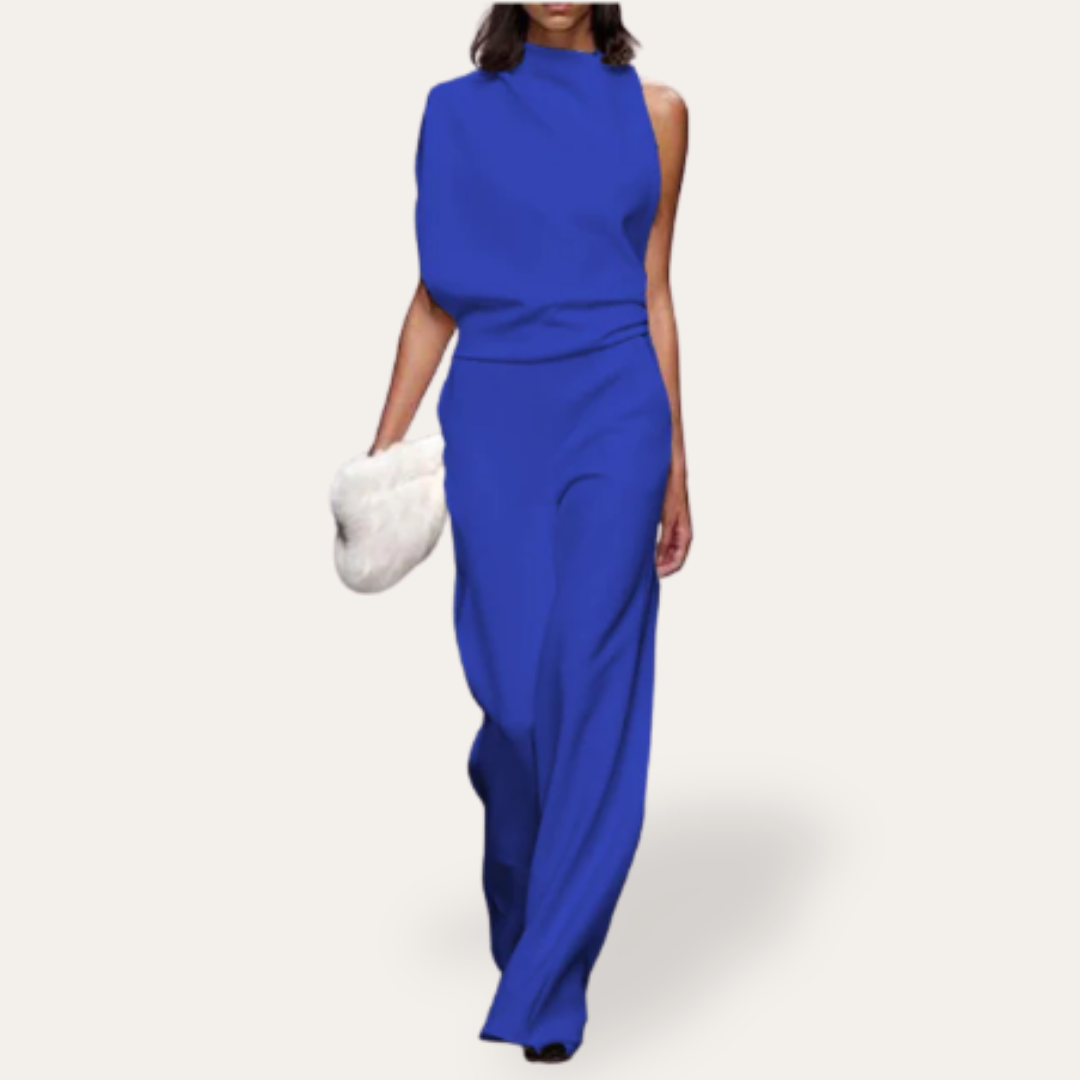 Damen Ein-Schulter Jumpsuit Elegant Weitbein Festlich | Vestea