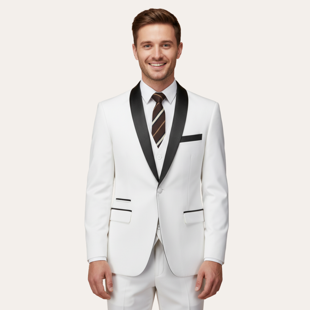 Herren Smoking Anzug mit Weste und Reverskragen | Vestea