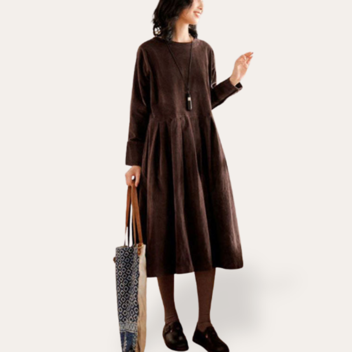 Damen Langarm Midi Kleid Cord | Vestea