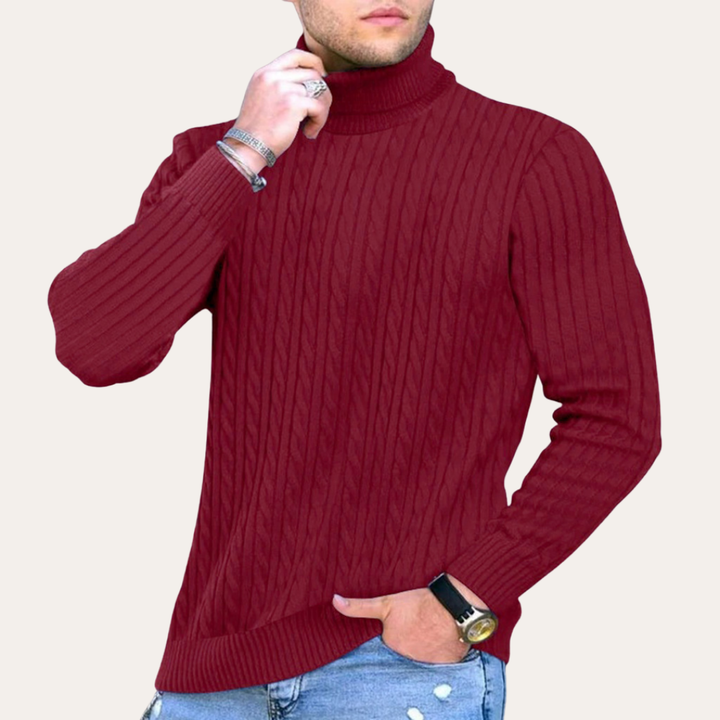 Herren Rollkragenpullover Zopfmuster Strickpullover Langarm Slim Fit | Vestea