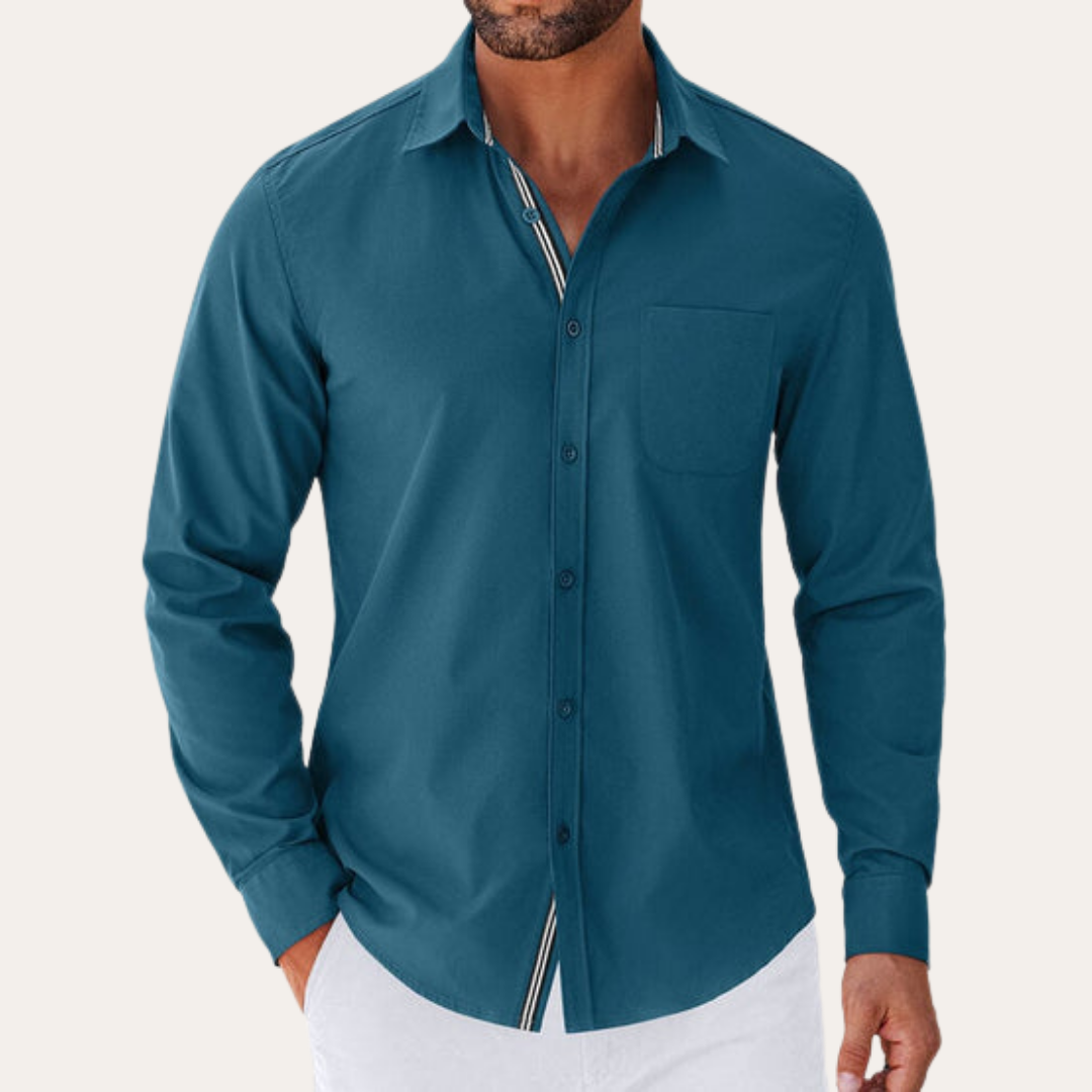 Herren Langarmhemd Mischgewebe Regular Fit | Vestea