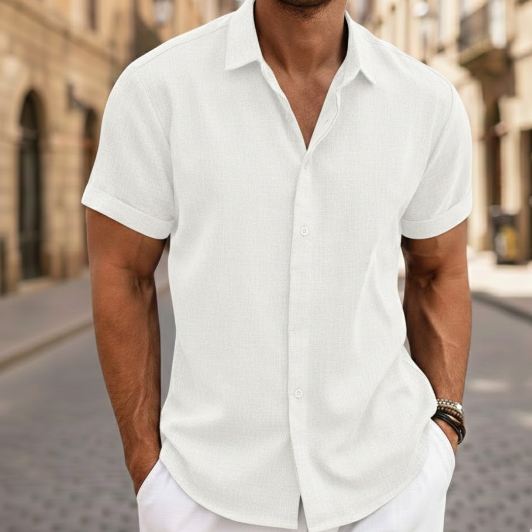 Men Short Sleeve Summer Shirt Lightweight Button Front