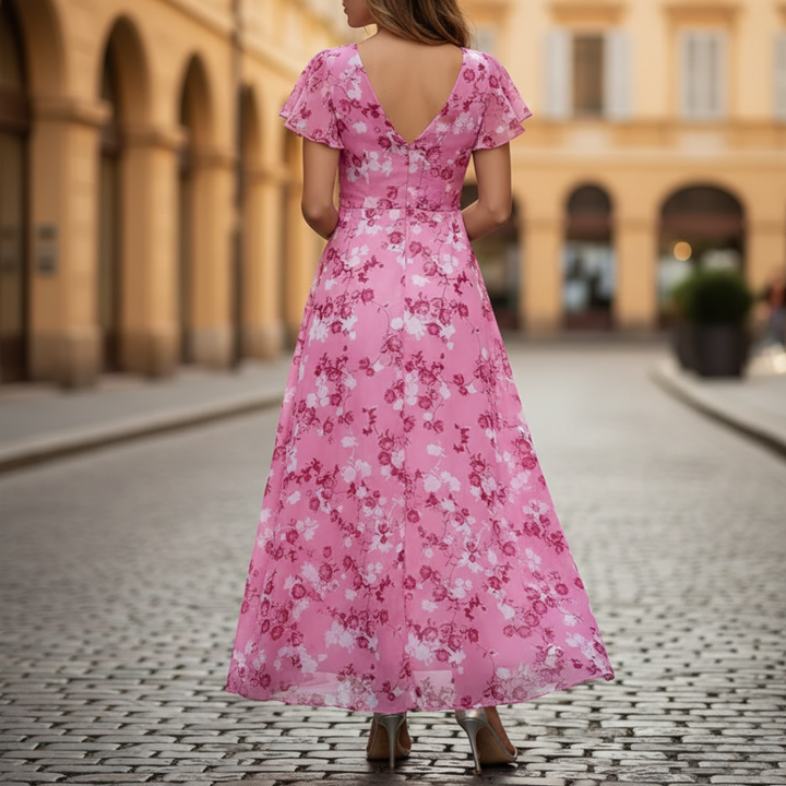 Maxi Dress Short Sleeve Floral Womens